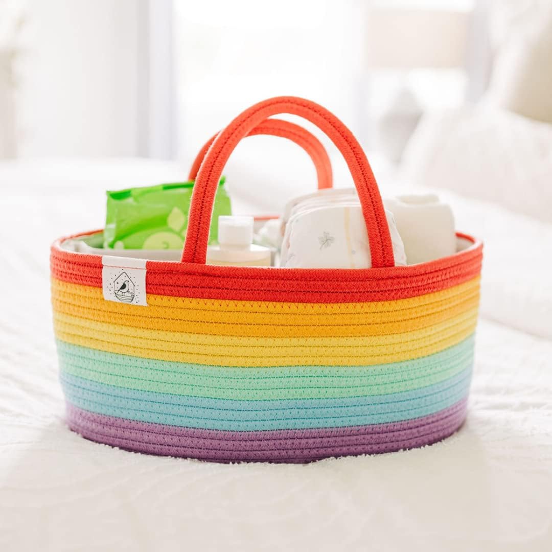 OrganiHaus Pastel Rainbow Nursery Storage Basket, Cotton Rope Toy & Diaper Caddy Organizer with Handles, Baby Diaper Organizer, Foldable Design, Machine Washable, Ideal for Baby Room & Laundry