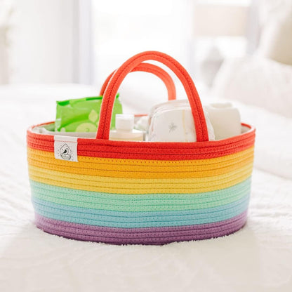 OrganiHaus Pastel Rainbow Nursery Storage Basket, Cotton Rope Toy & Diaper Caddy Organizer with Handles, Baby Diaper Organizer, Foldable Design, Machine Washable, Ideal for Baby Room & Laundry