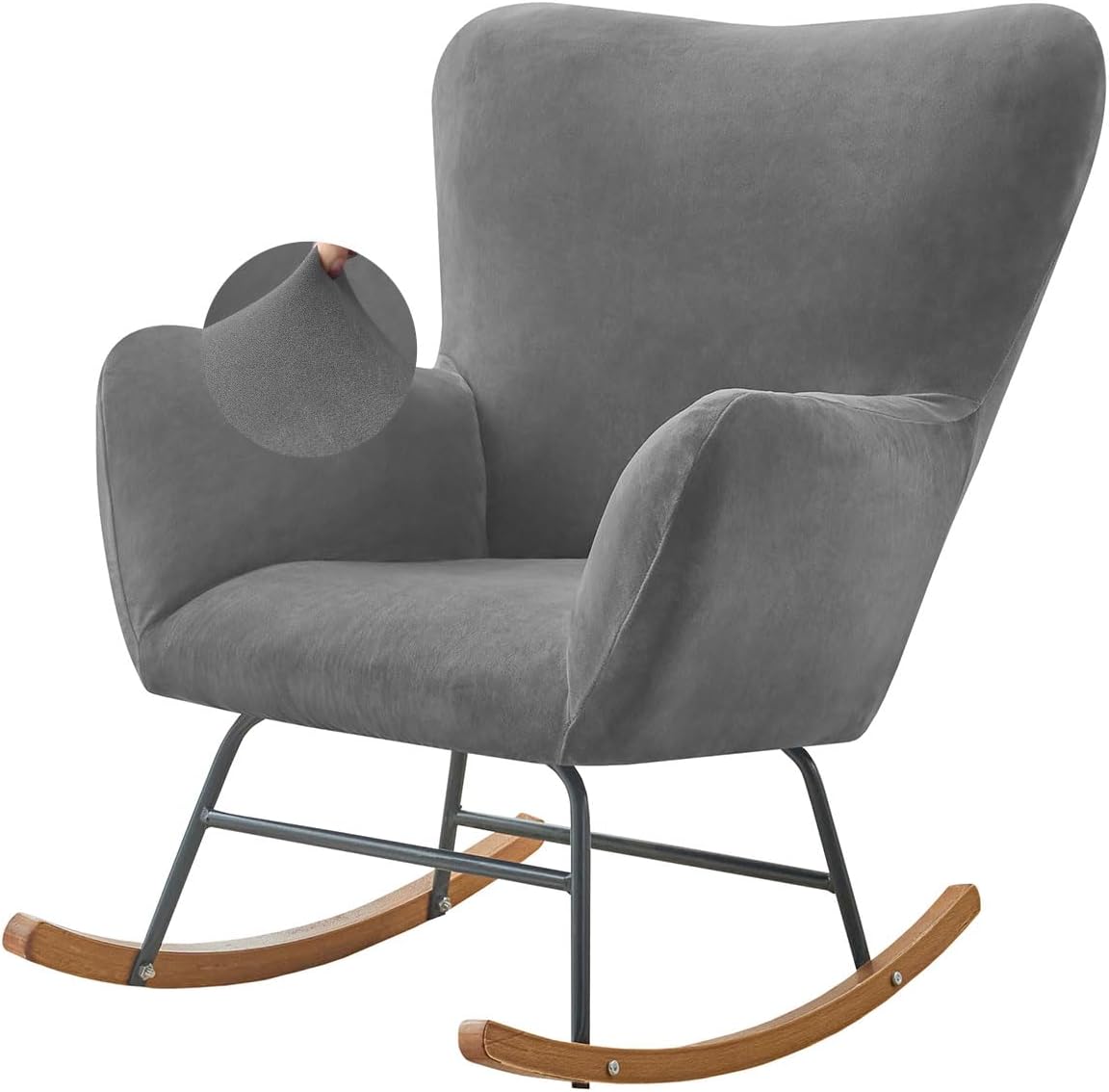 Levoberg Nursery Rocking Chair Cover Velvet Rocker Glider Chairs Cover Slipcovers Stretch Rocking Accent Chair Cover Recliner Armchair Slipcover for Nursery Living Room Bedroom Office Camel