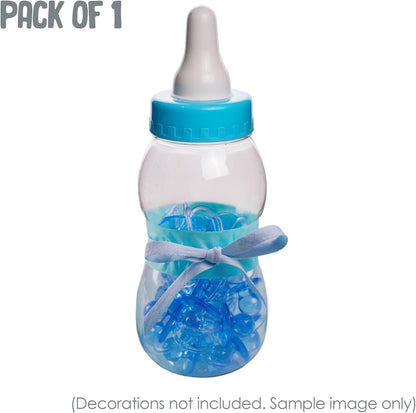 Evershine Plastic Baby Bottle Bank, 13" Blue Fillable Baby Shower Bank, Plastic Jumbo Baby Favor Bottle Centerpiece
