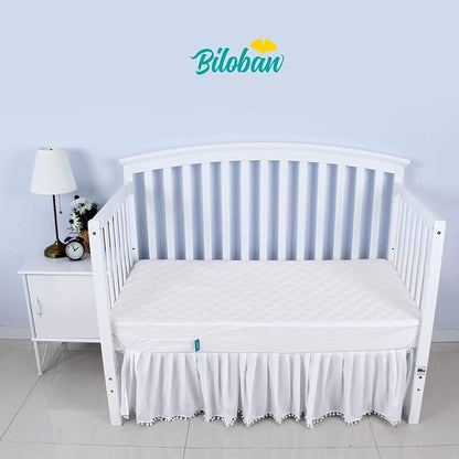 Waterproof Quilted Crib Mattress Encasement, Zippered Crib Mattress Protector, Breathable and Absorbent, Viscose 6 Sides Fully Encased Cover