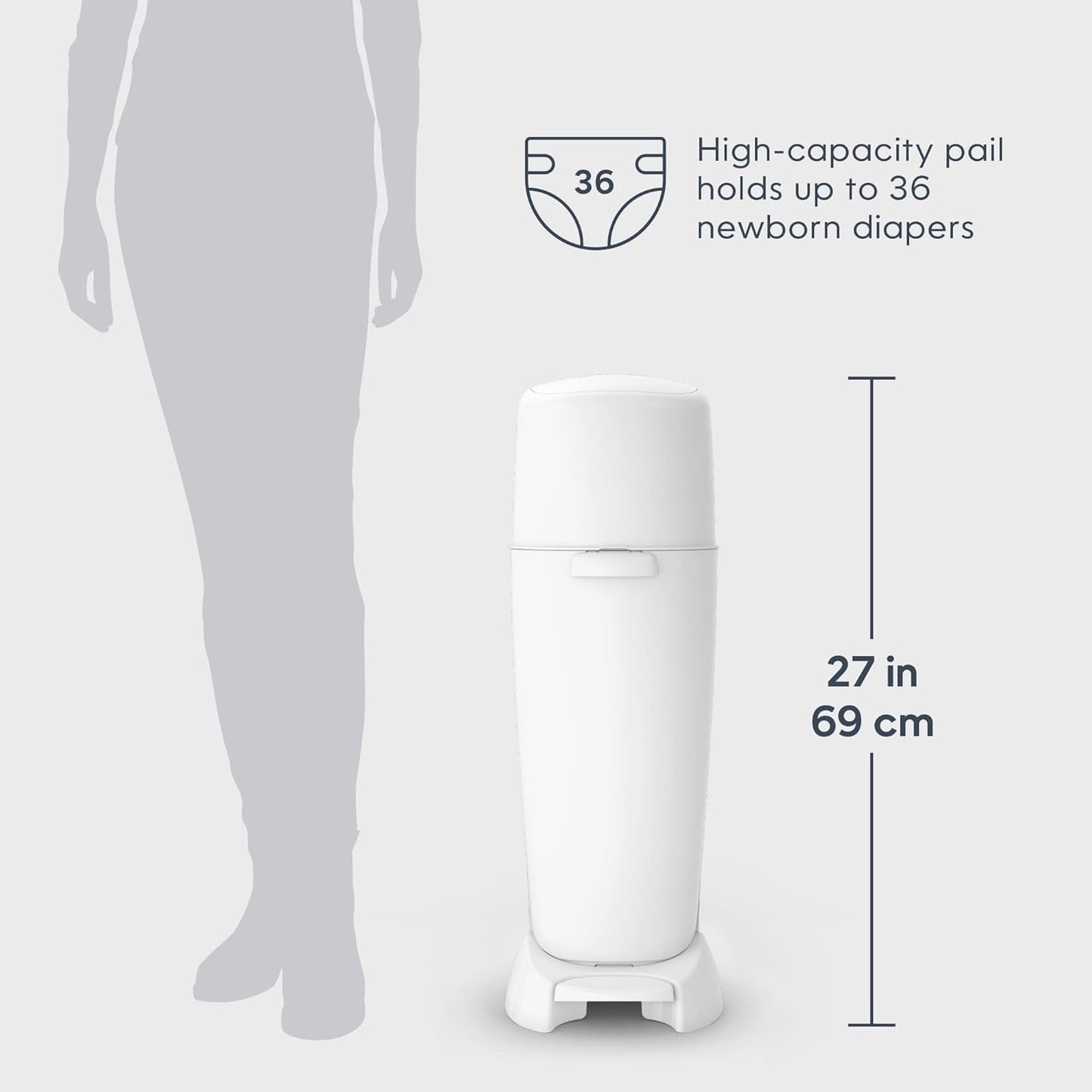 Diaper Genie Complete Diaper Pail (White) – Includes 1 Refill (Holds 270 Newborn Diapers) & 1 Carbon Filter