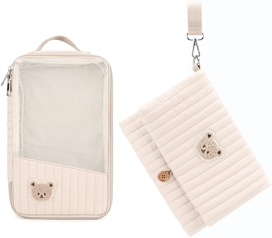 MOMIGO Baby Diaper Bag Organizer Pouches Waterproof Mini Diaper Bag - 2 pcs/set Foldable Hanging Bag Reusable, Washable or Cloth Diapers, with Gift for Baby Shower (Khaki（A）)