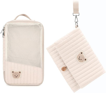 MOMIGO Baby Diaper Bag Organizer Pouches Waterproof Mini Diaper Bag - 2 pcs/set Foldable Hanging Bag Reusable, Washable or Cloth Diapers, with Gift for Baby Shower (Khaki（A）)