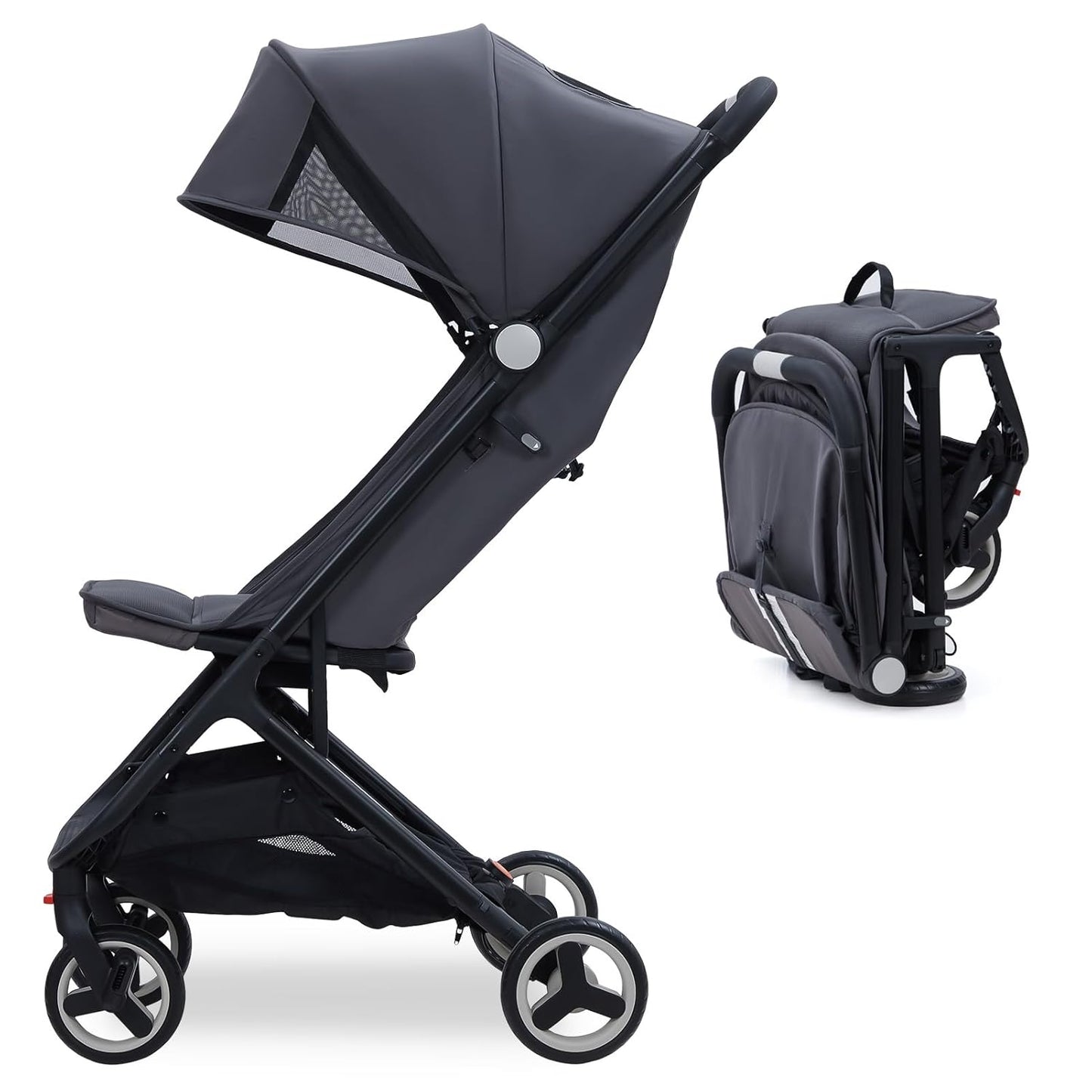 Lightweight Baby Stroller, Compact One-Hand Fold Travel Stroller Airplane Friendly, Reclining Infant Stroller with 5-Point Harness & Adjustable Canopy, All-Terrain Stroller for Toddlers 6-36 Months