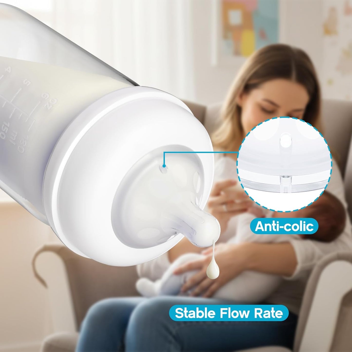 Baby Silicone Nipples for Lansinoh Bottles, Anti-Colic Replacement Nipple for Baby 6m+, BPA Free, Fast Flow, Size L, 6 Count