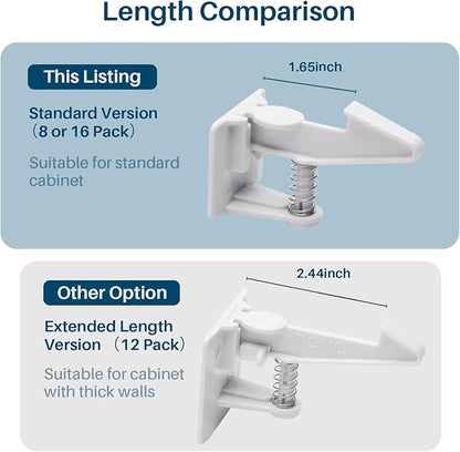 Inaya 16-Pack Cabinet Locks (Standard Length), Child Safety Latches - Baby Proofing Cabinets and Drawer Locks - 3M Adhesive - No Drilling & No Tools Required - Child Proof Your Home