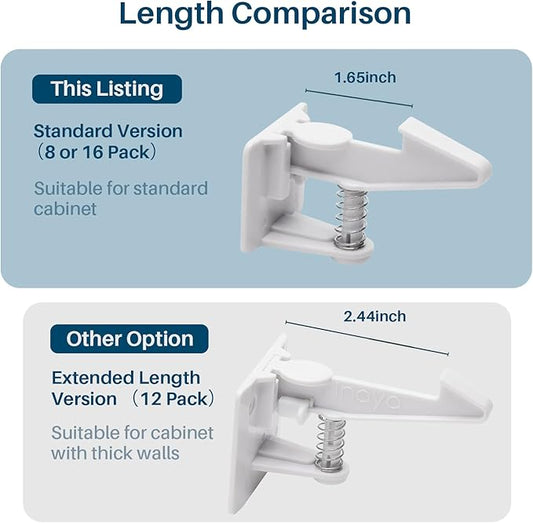 Inaya 16-Pack Cabinet Locks (Standard Length), Child Safety Latches - Baby Proofing Cabinets and Drawer Locks - 3M Adhesive - No Drilling & No Tools Required - Child Proof Your Home