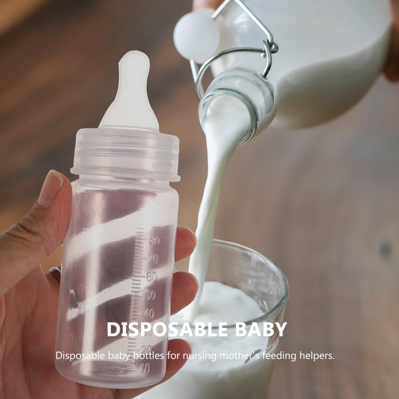 DOITOOL 15 Pcs Disposable Baby Bottles 100ml Plastic Newborn Milk Bottles with Scale Classic Clear Neck for Baby Shower Game Travel Nursing