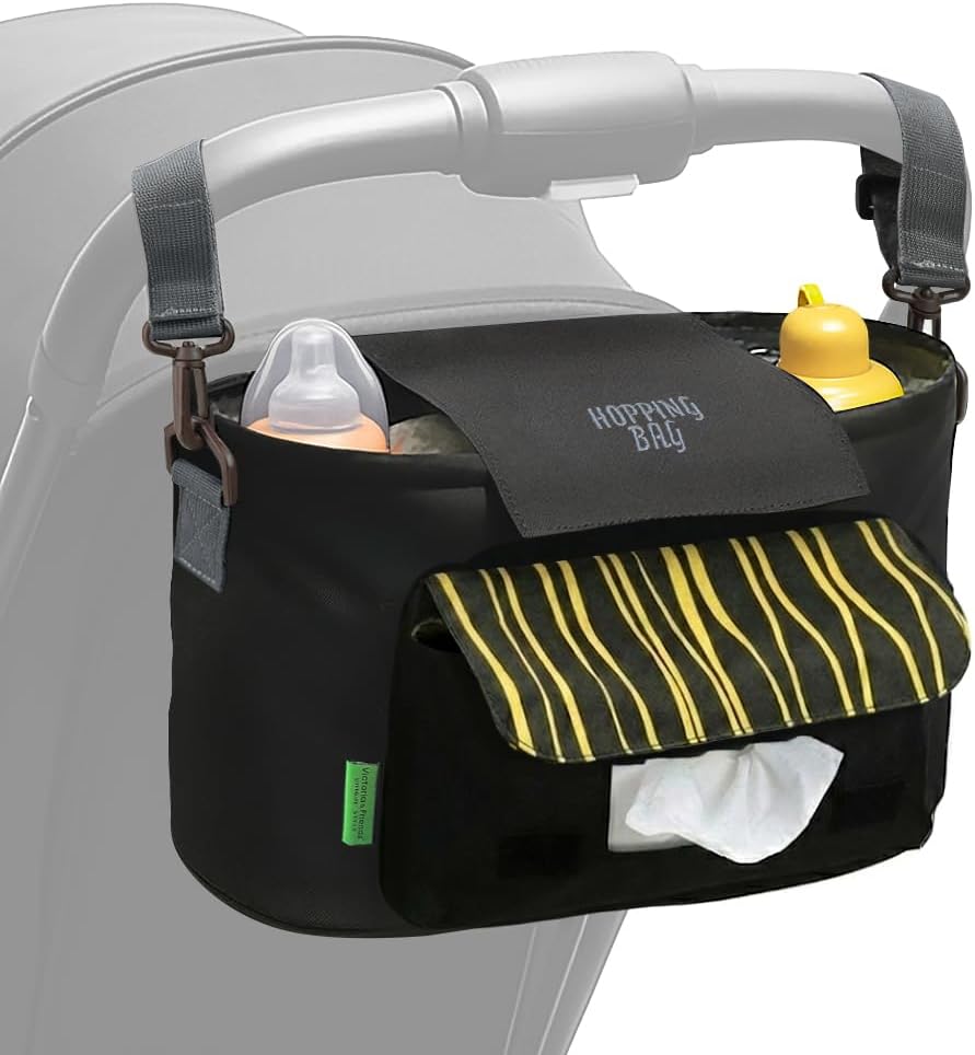 carrotez Universal Stroller Caddy – Large Capacity Organizer with Cup Holders & Front Wipes Pocket