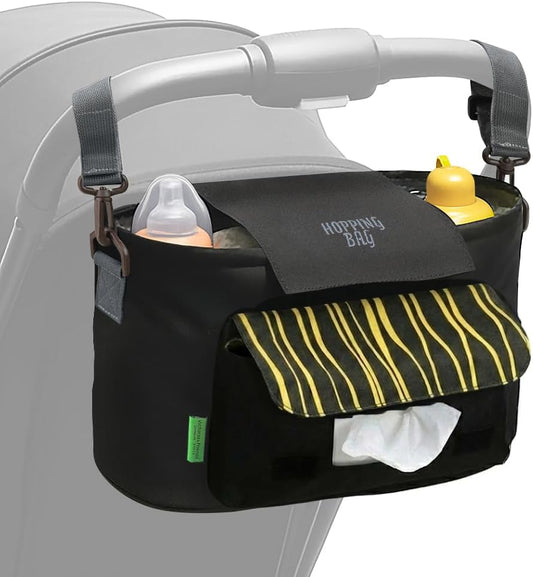 carrotez Universal Stroller Caddy – Large Capacity Organizer with Cup Holders & Front Wipes Pocket
