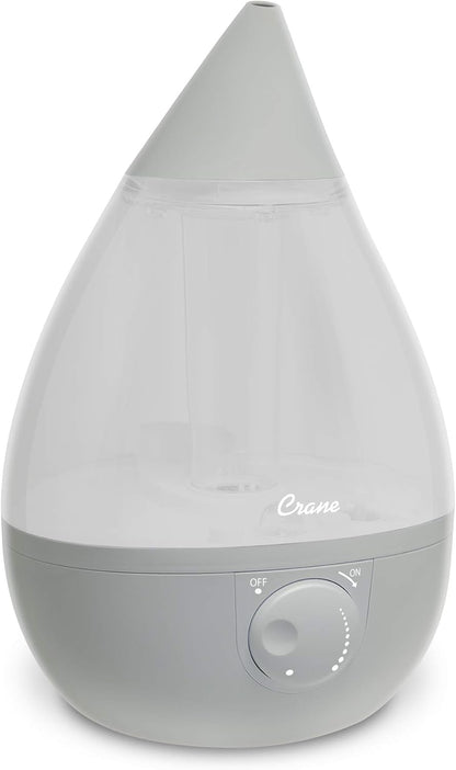 Crane Ultrasonic Cool Mist Humidifier for Bedroom, Baby Nursery, Kids Room, Plants, or Office, Large 1 Gallon Tank, Filter Optional, Clear and White