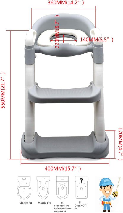 HTTMT- Giraffe Potty Training Toilet Ladder Seat With Upgraded Cushion Step Stool Ladder Toilet Chair/Toilet Trainer for Baby Toddler Kids Children In Pink [P/N: ET-BABY001-PINK STEP]