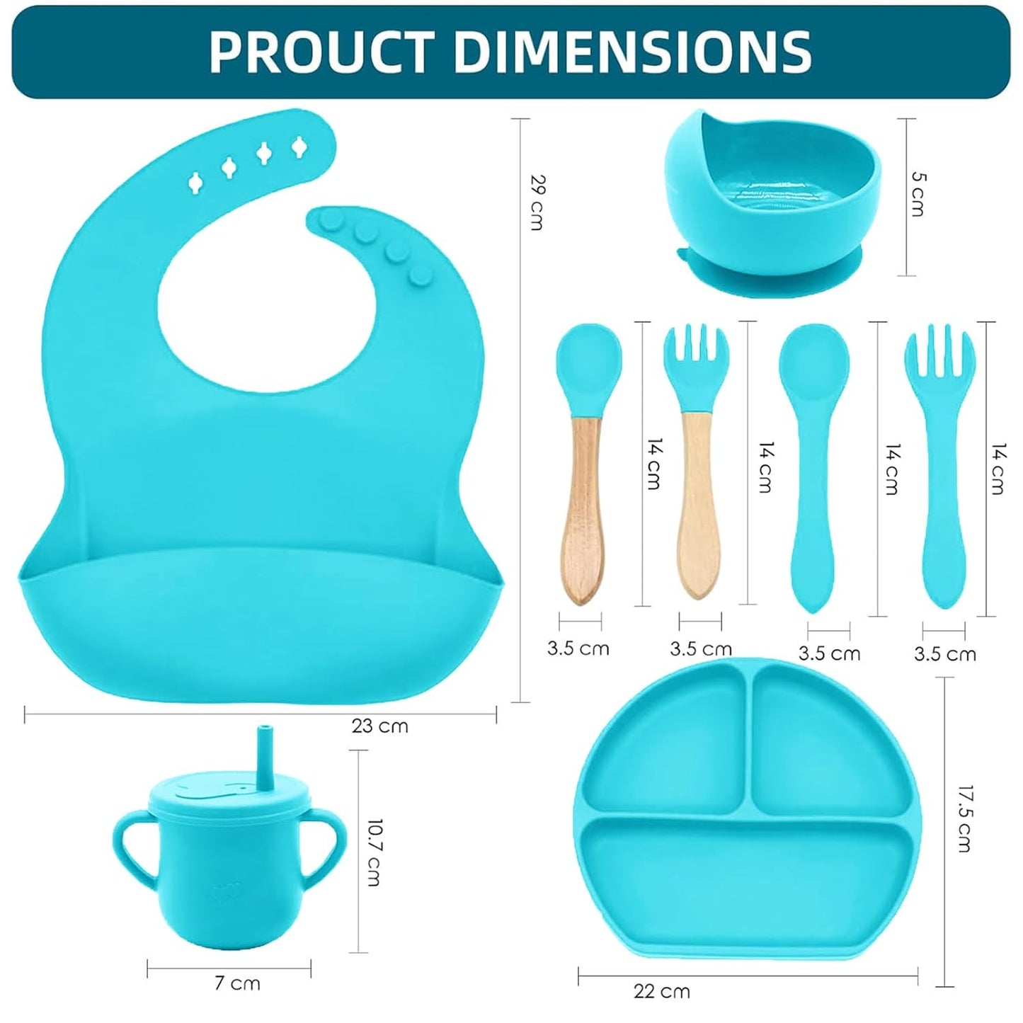 100% Silicone Baby Feeding Set, BPA Free Baby Dishes with Suction Bowl, Divided Plate, Toddler Self Feeding Dish Set with Spoons, Forks, Sippy Cup and Bib, Baby Eating Utensils (Navy Blue)
