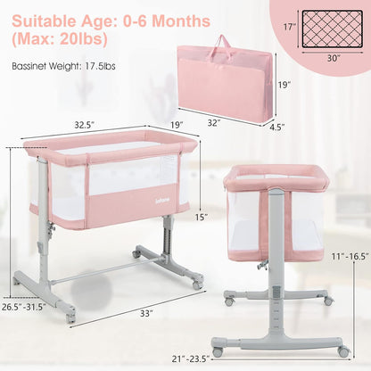 INFANS 3 in 1 Baby Bassinet, Bedside Sleeper for Newborn, Folding Crib with Mattress, Travel Bag, Wheels, 4-Sided Mesh, Easy to Assemble Cradle Co Sleeper Stationary, Rock (Dark Grey)