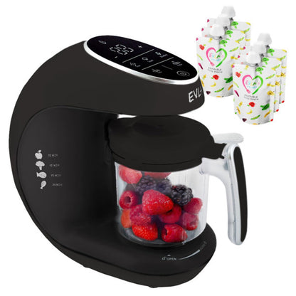EVLA'S Baby Food Maker, Steamer, Blender, Baby Food Processor for Healthy Homemade Baby Food in Minutes, Touch Screen with 6 Reusable Food Pouches, Baby Registry Essential, White