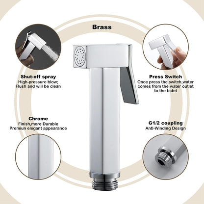 Handheld Bidet Sprayer Square Cloth Diaper Sprayer Brass Bidet Sprayer for Toilet Handheld Bidet Sprayer for Toilet-Adjustable Water Pressure Control(Matte Black)