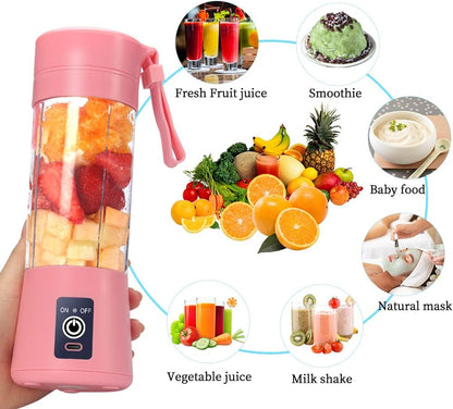 Portable Blender Cup,Electric USB Mini Juicer Blender For Shakes and Smoothies, Juice,380ml, Six Blades Great for Mixing,Black