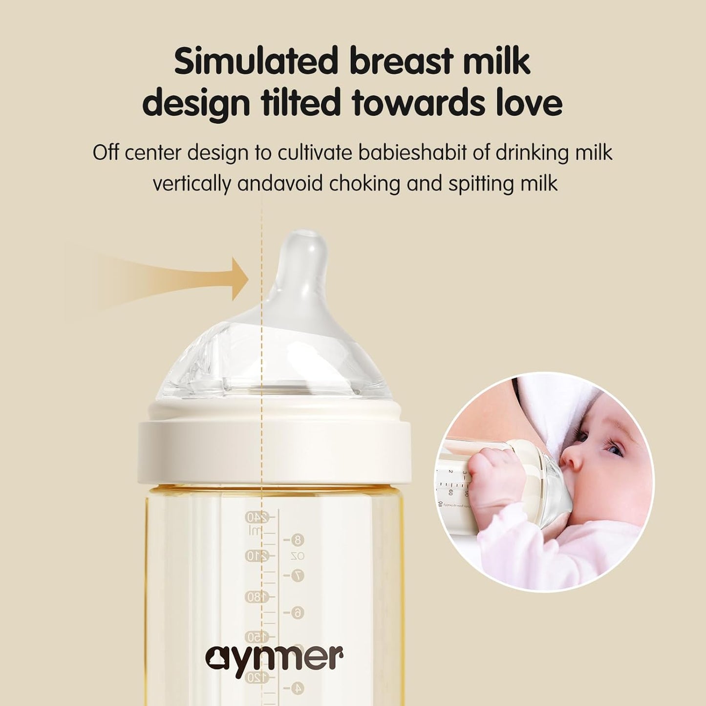 Aynmer Natural Flow Baby Bottle Silicone Nipple，0+ Months, 4 Counts (L)