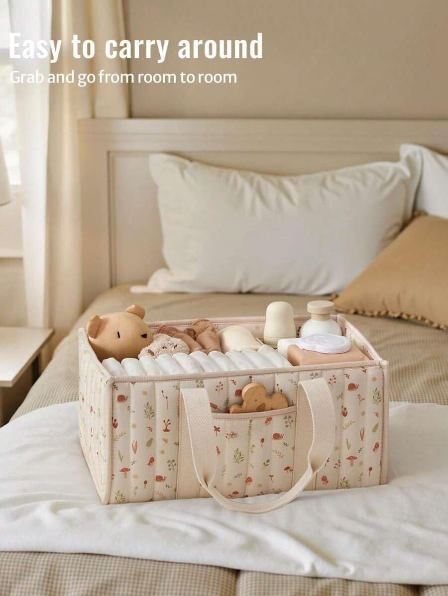 Diaper Caddy Organizer,Cute Floral Nursery Storage Basket,Soft Portable Changing Table Car Caddy Organizer Gift (Floral B)