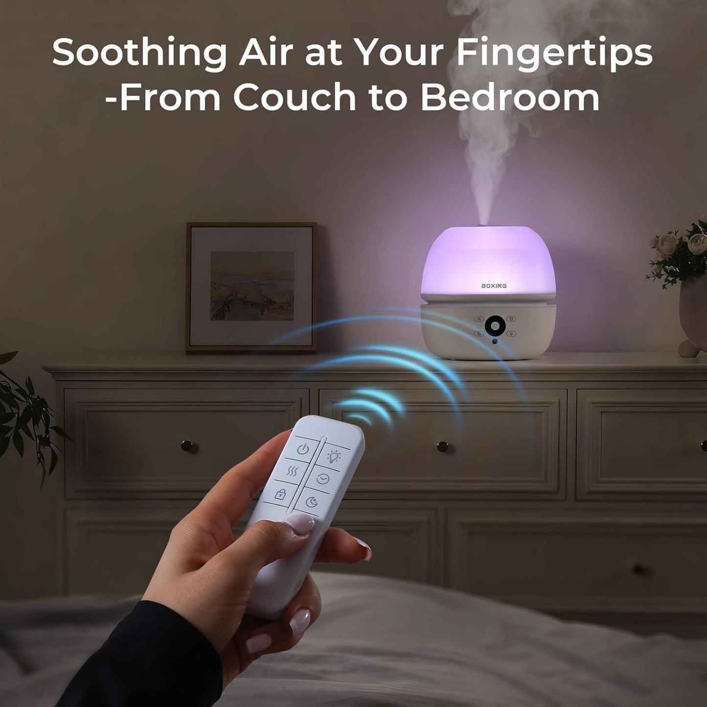 BOXING 3L Cool Mist Humidifier, Ultra Quiet 20dB for Bedroom, Baby & Office, Top Fill Air Humidifier for Home Office & Indoor Plants, 30H Runtime, Essential Oil Tray, Night Light, BPA-Free, White