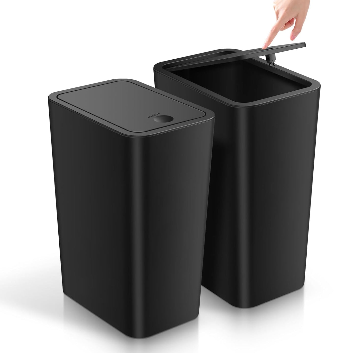 TIPGO Bathroom Trash Can with Lid, 4 Gallon / 15 Liter Small Garbage Can, Press Top Bin, Plastic Wastebasket with Pop-Up Lid for Bedroom, Living Room, Office (Black)