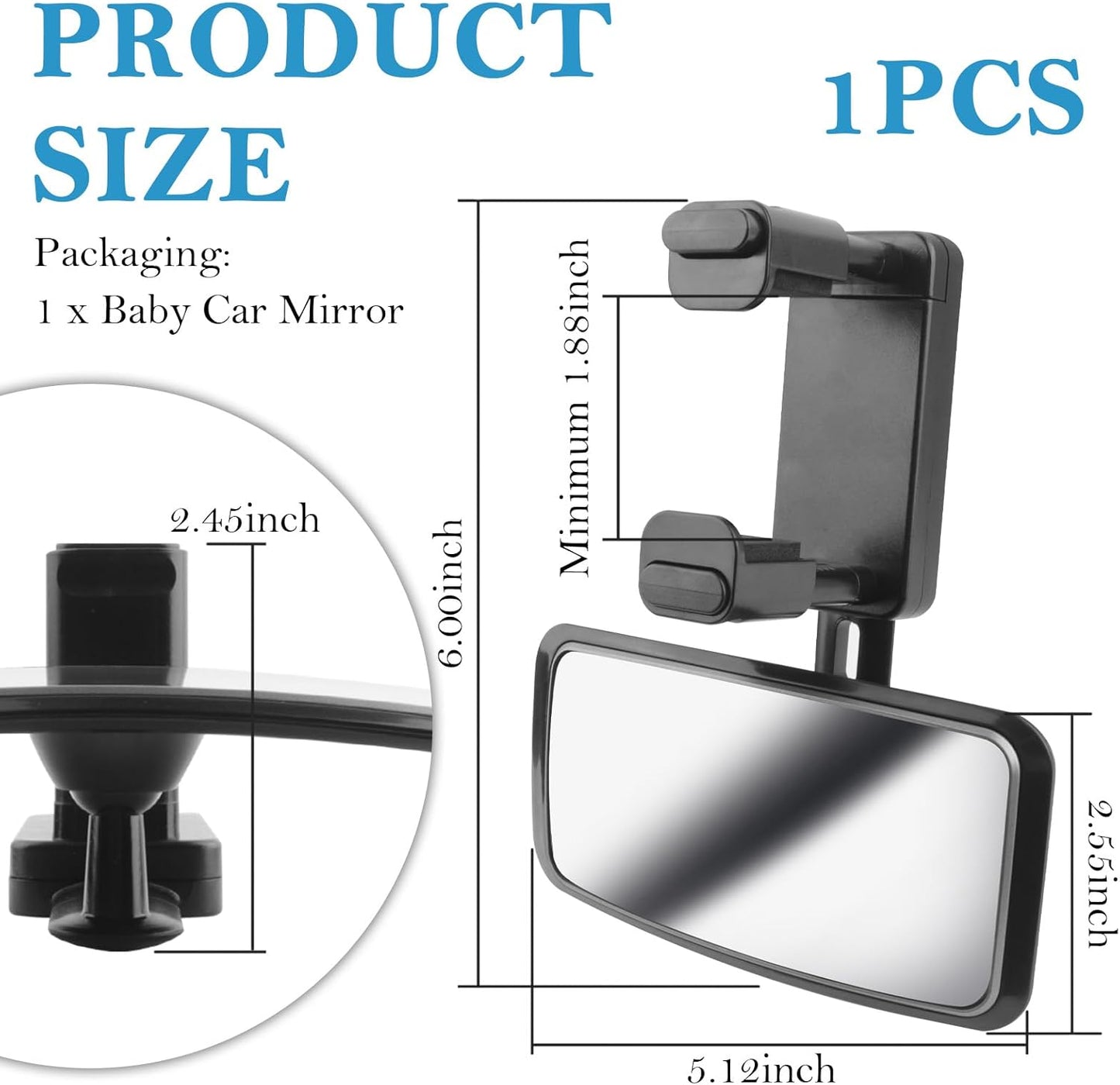 360° Curved Baby Car Mirror without Dead Angle,Clip on Car Seat Mirror for Baby Rear Facing Clips Onto Rearview Mirror,Adjustable Baby Mirror for Car SUV Truck