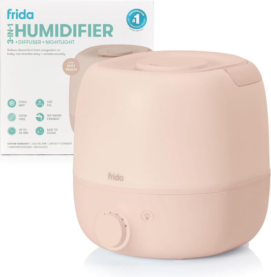 Frida Baby 3-in-1 XL Top Fill Humidifier for Bedroom, Cold & Flu Relief, 6L Tank Cool Mist Humidifier + Diffuser for Large Rooms, Mold Resistant, Nightlight, Auto-Off, Quiet, Essential Oil Diffuser