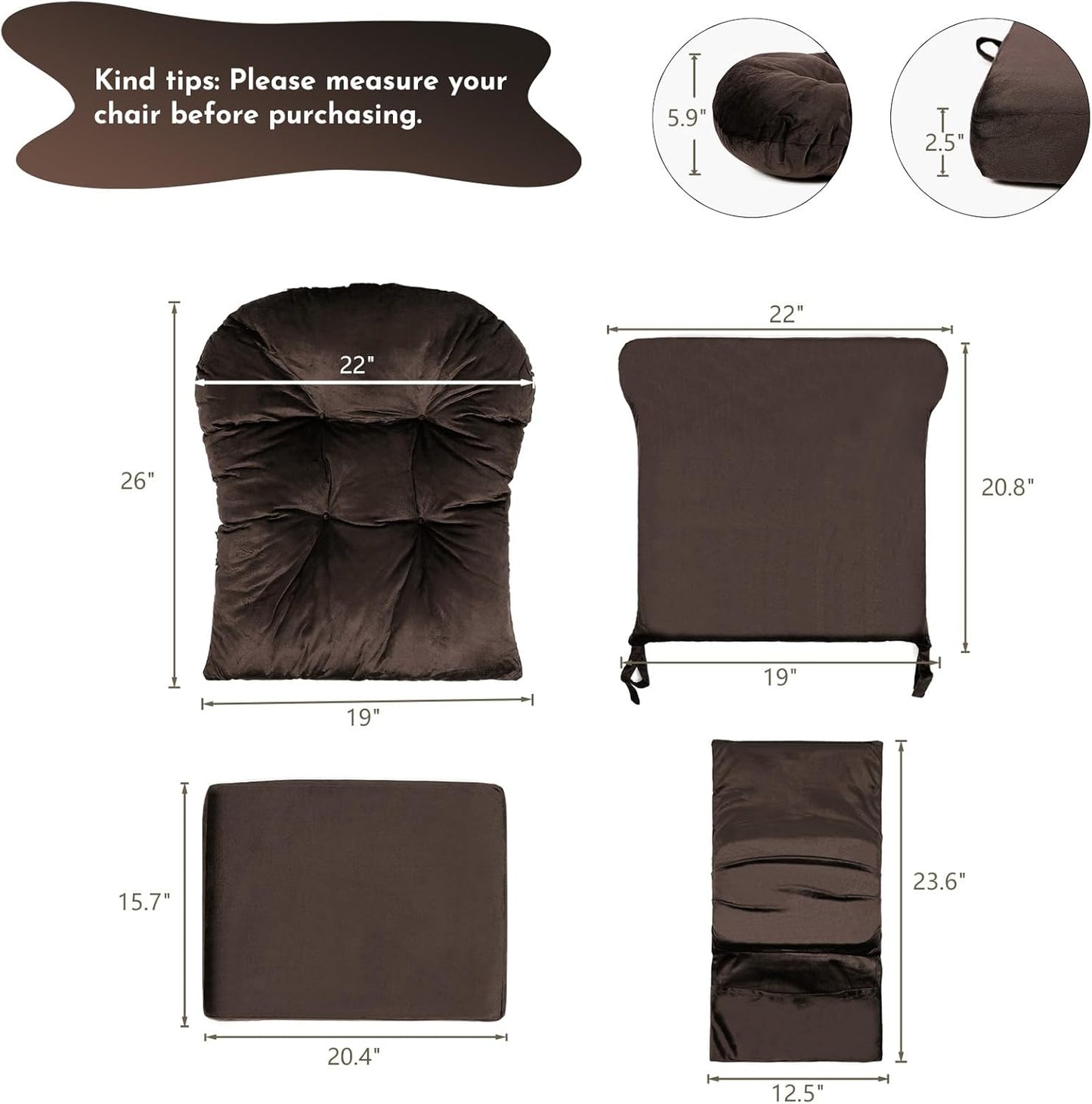 Lucky Monet 5Pcs Glider Rocker Replacement Cushions - Velvet Glider Cushions Replacement Set with Side Storage Pockets, Thick Glider Chair Cushions Washable & Non Slip, Cushion ONLY - Beige
