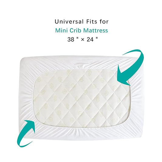 Mini Crib Mattress Protector 38" x 24" Sheets Fitted Waterproof Mini Crib Mattress Pad Cover, Noiseless & Machine Wash 100% Absorbent Mattress Protector Sheet Quilted, White