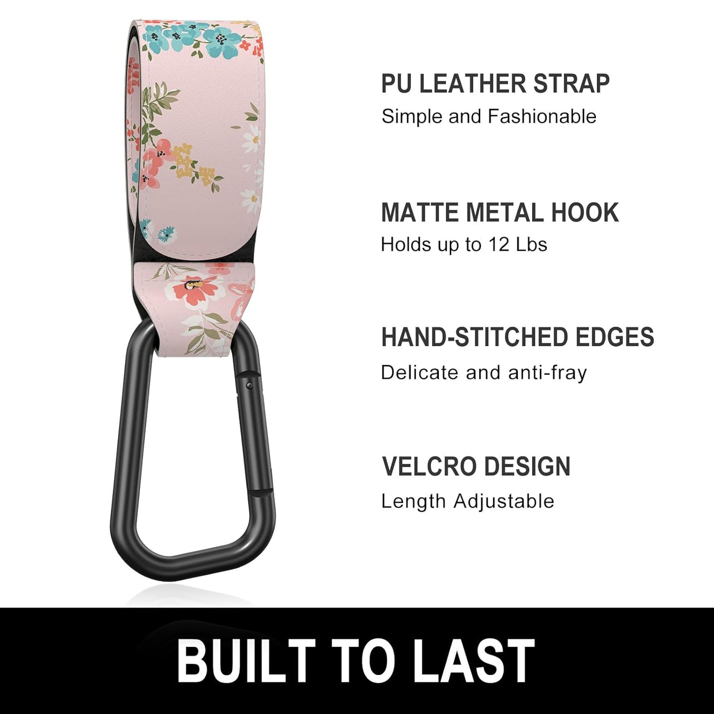 Baby Stroller Hooks for Hanging Bags, Universal Stroller Clips Accessories, Mommy Hook for Diaper Bag, Shopping Cart, Purse, Backpack - 2 Pack, Abstract Leaf