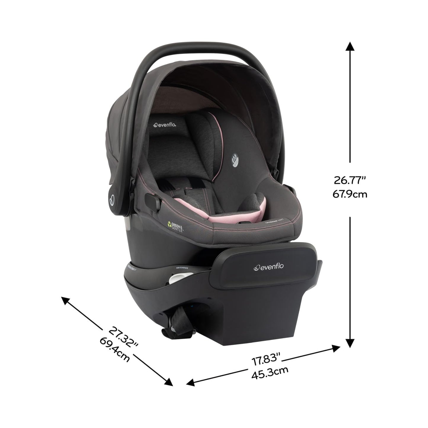 Evenflo Revolve180 LiteMax NXT Rotating Rear-Facing Lightweight Preemie and Infant Car Seat 3-30lbs. with SensorySoothe. Easy Install with Base (Agate Purple)