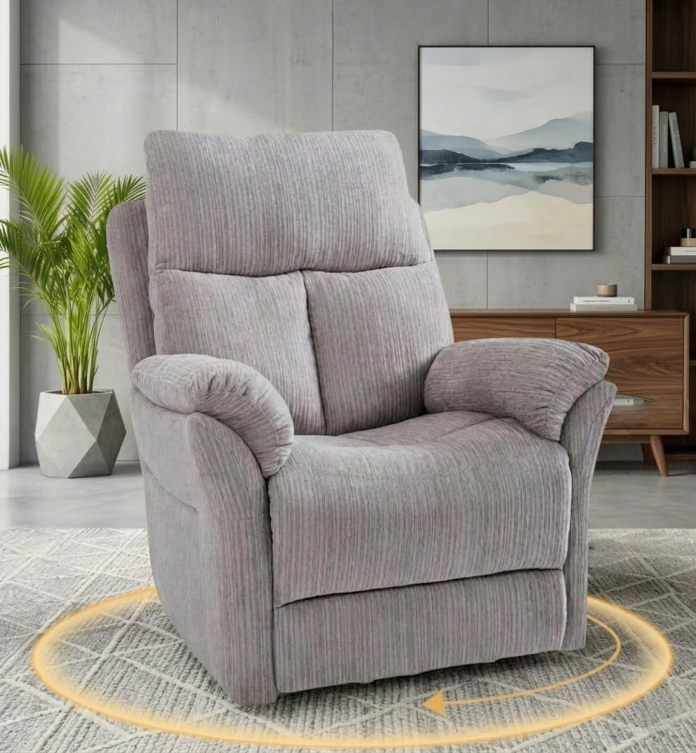 Swivel Rocker Chair, 360°Swivel Rocker Chairs with High Back Arms, Rocking Lazy Boy Chairs, Upholstered Swivels Corduroy Glider for Living Room, Bedroom, Nursing, Beige