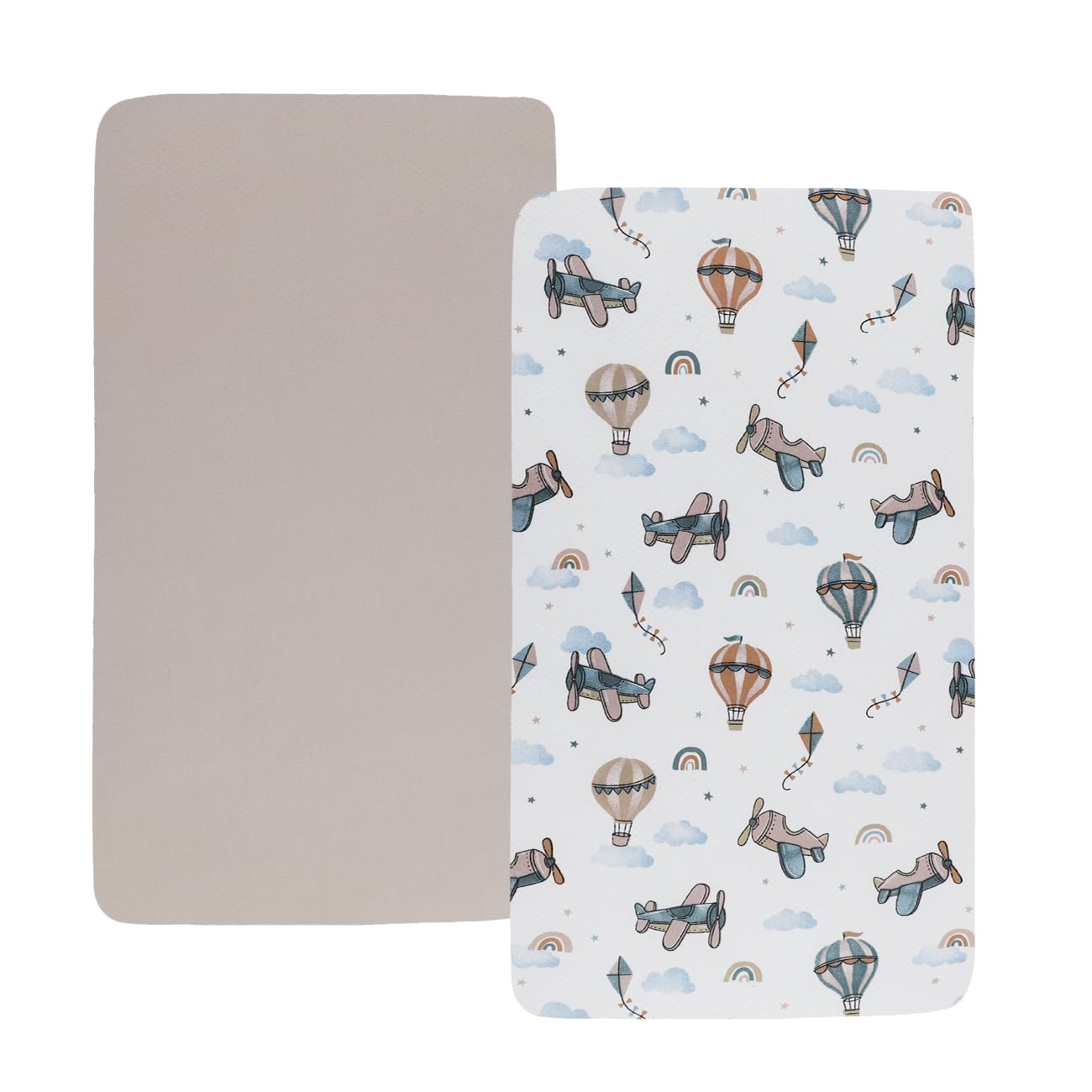 Bassinet Sheet Set 2 Pack Snug Fitted Bedside Sleeper Bassinet Sheets, Stretchy Ultra Soft, Unisex Boy Girl, Light Blue & Dinosaur