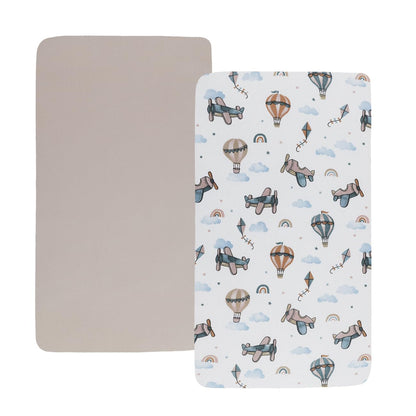 Bassinet Sheet Set 2 Pack Snug Fitted Bedside Sleeper Bassinet Sheets, Stretchy Ultra Soft, Unisex Boy Girl, Light Blue & Dinosaur