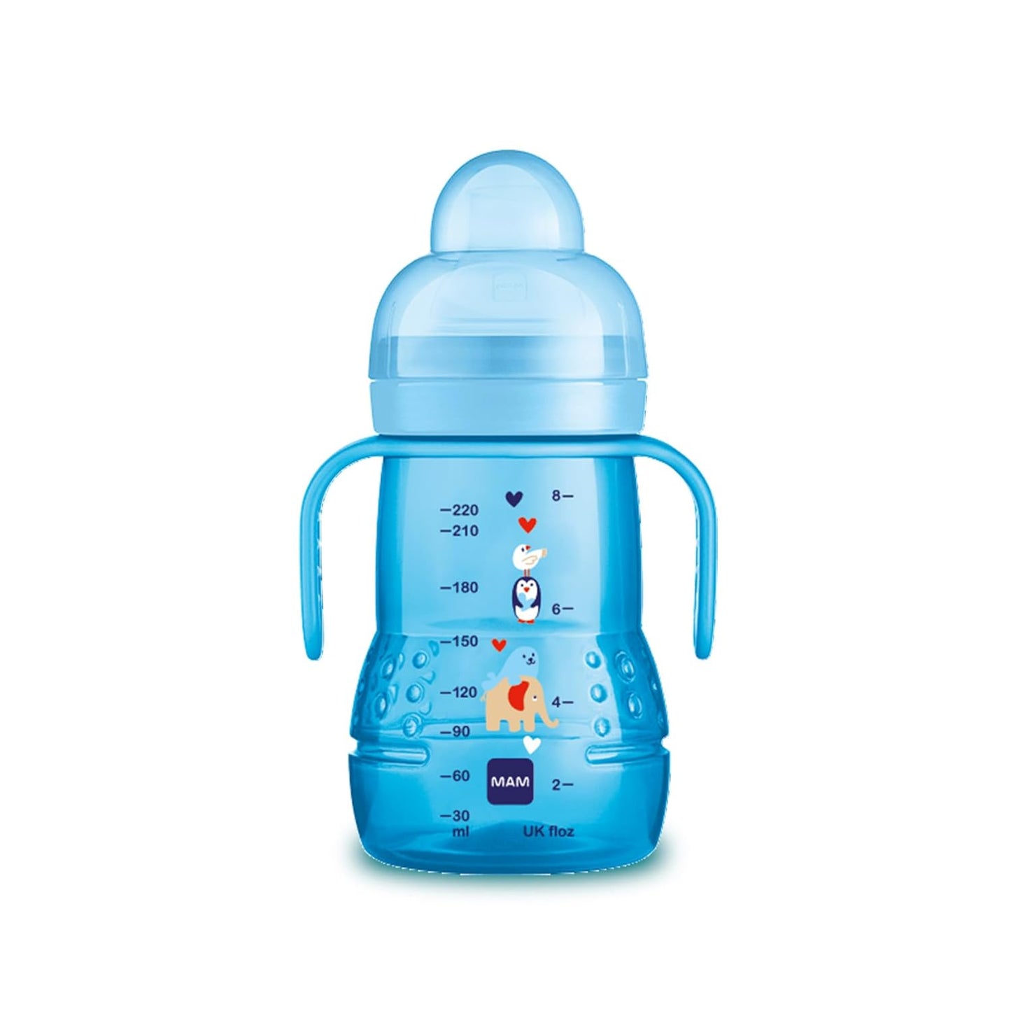MAM 8 oz Trainer + Sippy Cup 2-Pack, 4+ Months 2-in-1 Baby Training Cup with Nipple & Silicone Spout, Spill Proof, BPA Free, Dishwasher Safe, Made In Europe
