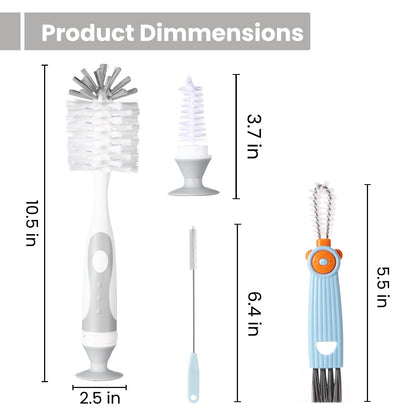 Ariseno 5-in-1 Baby Bottle Brush Set, Including Nylon and Silicone Bottle Brush, Bottle Cap, Straw and Nipple Cleaner, BPA-Free (Blue)