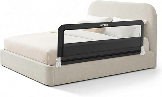 INFANS Bed Rail for Toddlers, 58" Foldable Safety Baby Crib Rail Fit for Kids Twin, Extra Long Swing Down Bed Guardrail for Convertible Crib, Queen, Full, King Mattress Side Guard (Black)