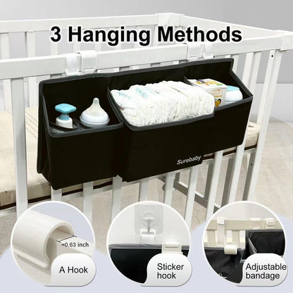 Hanging Baby Diaper Caddy, 3-in-1 Diaper Caddy Organizer Holder For Baby Crib, Nursery Organization Diaper Stacker Storage For Crib, Changing Table-Grey