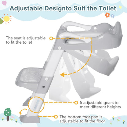 BRINJOY Potty Training Seat with Step Stool Ladder, Potty Toilet Toddler Seat w/Potty Training Chart & Cushion Handle, Kids Potty Training Toilet Chair for Girls Boys w/Non-Slip Pads Wide Step