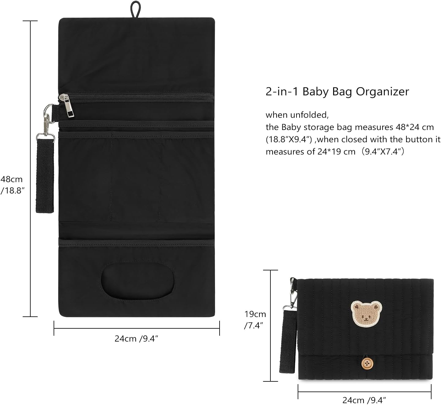 MOMIGO Baby Diaper Bag Organizer Pouches Waterproof Mini Diaper Bag - 2 pcs/set Foldable Hanging Bag Reusable, Washable or Cloth Diapers, with Gift for Baby Shower (Khaki（A）)