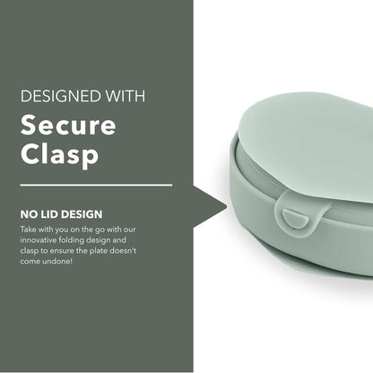 Miniware Baby Travel Plate with Suction - Foldable Silicone Baby Travel Essential to Promote Self-Feeding - Dishwasher Safe, BPA Free, Food Grade Silicone Baby Plate For On The Go - Sage Silifold
