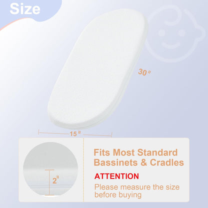 NeoBorn Baby Bassinet Mattress Pad, 30" x 18" Dual Sided Comfort Gel Memory Foam Mattress with Removable Soft Tencel Cover Fit for Halo Bassinest Swivel/Flex/Glide/Premiere/Luxe Series Sleeper