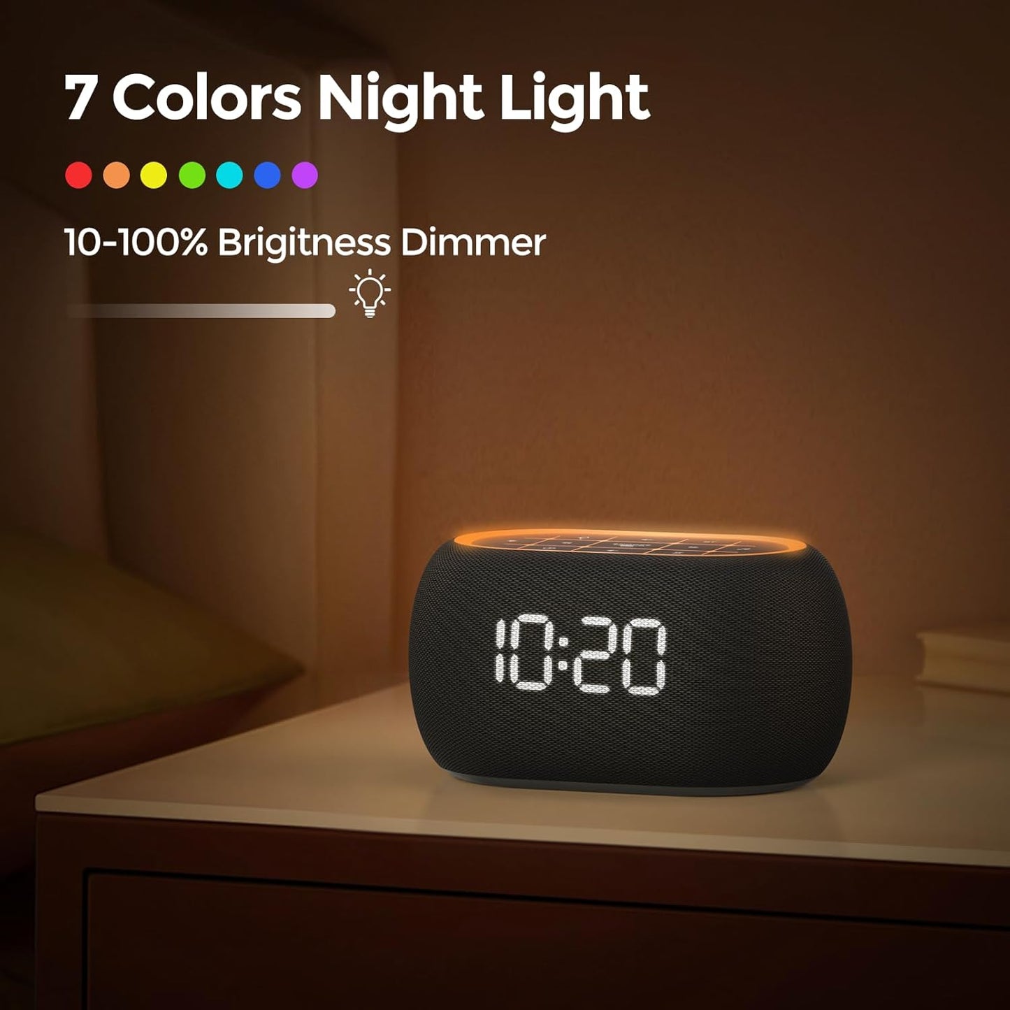 ANJANK White Noise Sound Machine Alarm Clock with Bluetooth Speaker, Hi-Fi Stereo Sound, 21 Soothing Sounds/7 Night Lights, 0-100% Dimmer/Sleep Timer, Soother for Teens Kids Girls, Bedroom, Pink