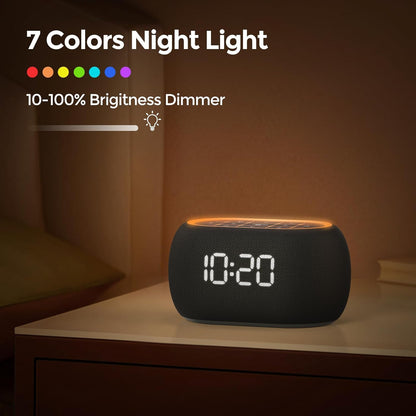 ANJANK White Noise Sound Machine Alarm Clock with Bluetooth Speaker, Hi-Fi Stereo Sound, 21 Soothing Sounds/7 Night Lights, 0-100% Dimmer/Sleep Timer, Soother for Teens Kids Girls, Bedroom, Pink