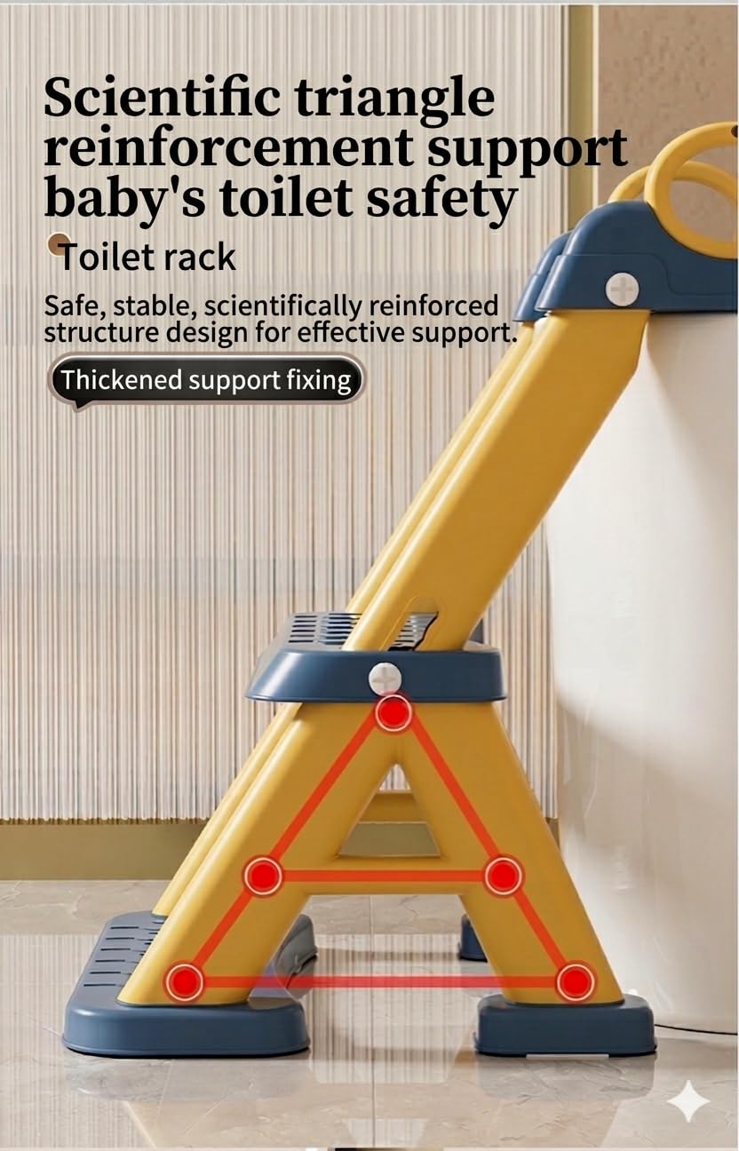 Kids Potty Training Toilet Seat with Step Stool Ladder, Bear Design, Adjustable Height, Non-Slip Steps, Soft PVC Cushion Seat with Handles (A-Pink)