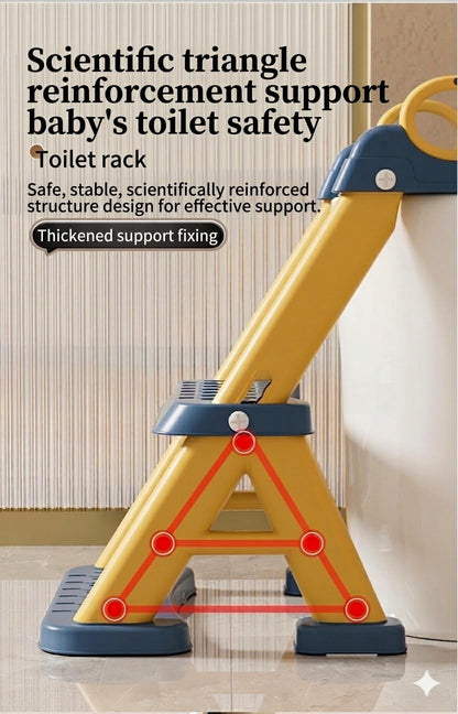 Kids Potty Training Toilet Seat with Step Stool Ladder, Bear Design, Adjustable Height, Non-Slip Steps, Soft PVC Cushion Seat with Handles (A-Pink)