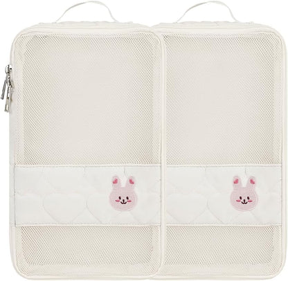 MOMIGO Baby Diaper Bag Organizer Pouches - 2 Pack Waterproof Pod Hanging Diaper Bag Cute Rabbit Bear Mesh Bag Reusable, Washable or Baby Cloth Diapers (Green)