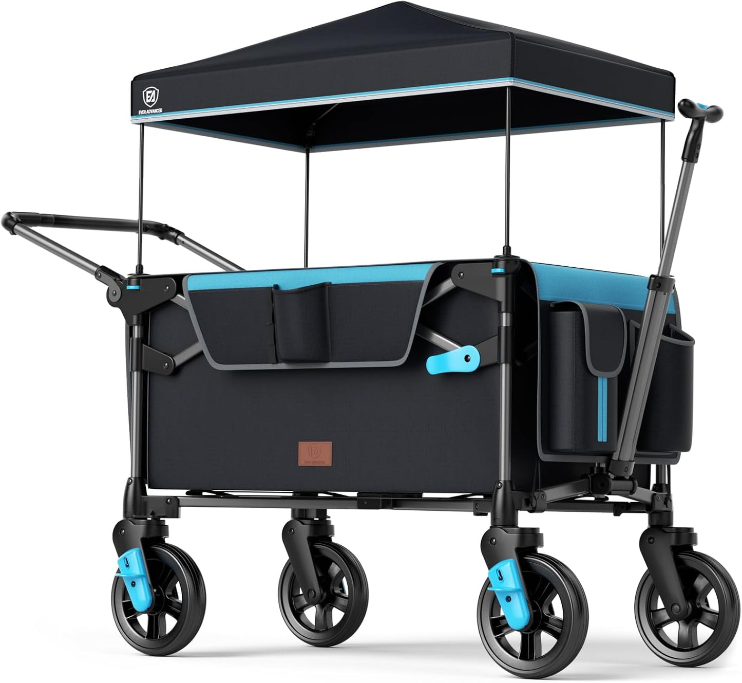 EVER ADVANCED Wagon Stroller for 2 Kids, Compact One-Step Fold Stroller Wagon with Adjustable Push/Pull Handles, Folding Wagon for Travel, Park & Beach, Includes Removable UV Canopy, Blue