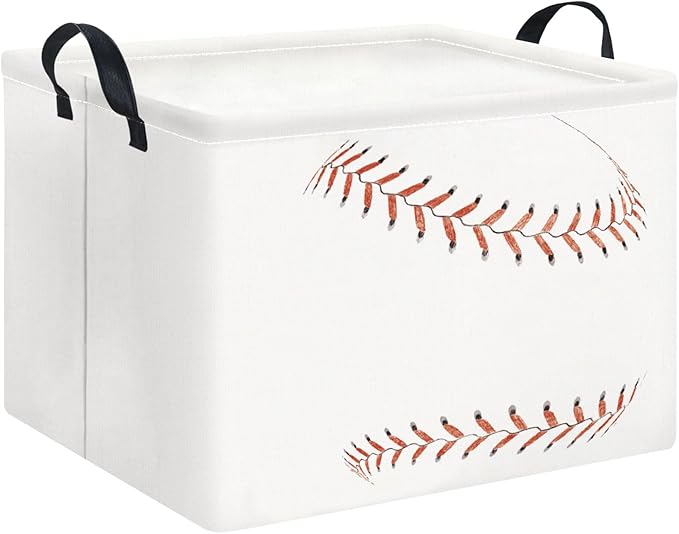 Rectangle Storage Basket with Handles,Collapsible Storage Bin,Books Box,Room Decor(Baseball)